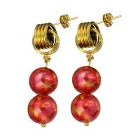 Stainless Steel Drop Earring, with ABS Plastic, fashion jewelry & for woman, red, 48x12x30mm, Sold By Pair