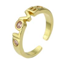 cobre Cuff Ring Finger, Ajustável & joias de moda & micro pavimento em zircônia cúbica & para mulher, dourado, 4mm, 10PC/Lot, vendido por Lot