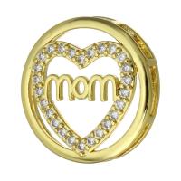laiton amulette coulissante, bijoux de mode & pavé de micro zircon & pour femme, doré, 20x20x7mm, 10PC/lot, Vendu par lot