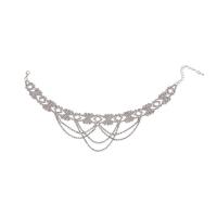 Zinc Alloy smykker halskæde, sølvfarvet forgyldt, flerlags & for kvinde & med rhinestone, nikkel, bly & cadmium fri, Længde Ca. 15.75 inch, Solgt af PC