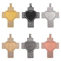 Tibetan Style Pendant Cabochon Setting, Heart and Cross, gold color plated, Unisex & with rhinestone, more colors for choice, nickel, lead & cadmium free, 56x76mm, Approx 50PCs/Bag, Sold By Bag