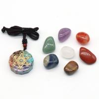 Natural Gemstone Jewelry Sets pendant & necklace with Polyester & Brass gold color plated 8 pieces mixed colors Sold By Set