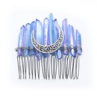 Decorative Hair Combs, Quartz, with Brass, silver color plated, random style & fashion jewelry, mixed colors, 70x52-73mm, Sold By PC