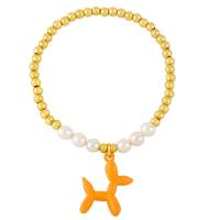 Brass Bracelet & Bangle, with Plastic Pearl, Dog, gold color plated, fashion jewelry & enamel, more colors for choice, nickel, lead & cadmium free, 20x17mm, Length:6.69 Inch, Sold By PC