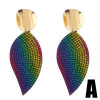 Rhinestone Earring Zinc Alloy gold color plated & with rhinestone multi-colored nickel lead & cadmium free Sold By Pair