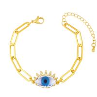 Bracelet Evil Eye bijoux, laiton, avec Cristal naturel, avec 1.97 chaînes de rallonge, Mauvais œil, Placage de couleur d'or, bijoux de mode & pavé de micro zircon, plus de couleurs à choisir, protéger l'environnement, sans nickel, plomb et cadmium, 23x15mm, Longueur:5.12 pouce, Vendu par PC