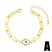 Bracelet Evil Eye bijoux, laiton, avec coquille, avec 1.97 chaînes de rallonge, Placage de couleur d'or, styles différents pour le choix & pavé de micro zircon, plus de couleurs à choisir, protéger l'environnement, sans nickel, plomb et cadmium, 23x14mm, Longueur:5.12 pouce, Vendu par PC