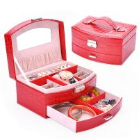Multifunctional Jewelry Box PU Leather Double Layer & with mirror & for woman Sold By PC