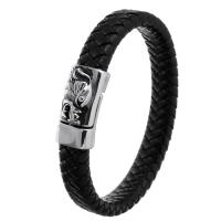 PU Leather Cord Bracelets with Stainless Steel Unisex black 71mm Sold By PC
