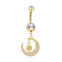 Brass Belly Ring  , with Stainless Steel, micro pave cubic zirconia & for woman, more colors for choice, 42x15mm, Sold By PC