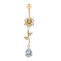Brass Belly Ring   with Stainless Steel Flower micro pave cubic zirconia & for woman Sold By PC
