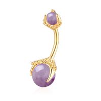 Brass Belly Ring  , with Quartz & Stainless Steel, for woman, more colors for choice, 29x8mm, Sold By PC