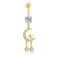 Brass Belly Ring  , with Stainless Steel, micro pave cubic zirconia & for woman, more colors for choice, 47x12mm, Sold By PC