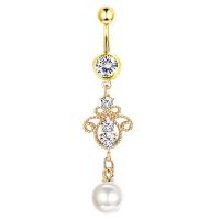 Brass Belly Ring  , with Stainless Steel, micro pave cubic zirconia & for woman, more colors for choice, 56x12mm, Sold By PC