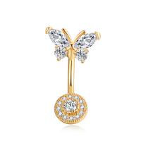Brass Belly Ring  , with Stainless Steel, micro pave cubic zirconia & for woman, more colors for choice, 25x14mm, Sold By PC