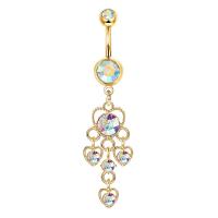 Brass Belly Ring  , with Stainless Steel, micro pave cubic zirconia & for woman, more colors for choice, 55x9mm, Sold By PC