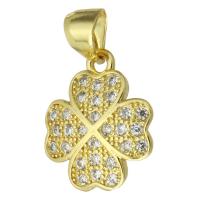 Cubic Zirconia Micro Pave Brass Pendant, Four Leaf Clover, fashion jewelry & micro pave cubic zirconia & for woman, golden, 12x15x2mm, Hole:Approx 3mm, 10PCs/Lot, Sold By Lot