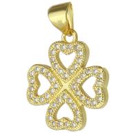 Cubic Zirconia Micro Pave Brass Pendant, Four Leaf Clover, fashion jewelry & micro pave cubic zirconia & for woman, golden, 16x18x2mm, Hole:Approx 3mm, 10PCs/Lot, Sold By Lot