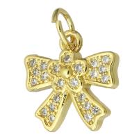 Cubic Zirconia Micro Pave Brass Pendant, Bowknot, fashion jewelry & DIY & micro pave cubic zirconia & for woman, golden, 12x12x3mm, Hole:Approx 3mm, 10PCs/Lot, Sold By Lot