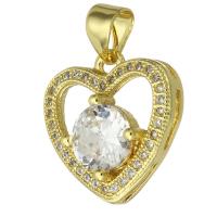 Cubic Zirconia Micro Pave Brass Pendant, Heart, fashion jewelry & DIY & for woman & with cubic zirconia, golden, 15x15x5mm, Hole:Approx 3mm, 10PCs/Lot, Sold By Lot