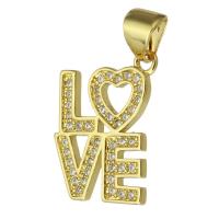 Cubic Zirconia Micro Pave Brass Pendant, Alphabet Letter, fashion jewelry & DIY & micro pave cubic zirconia & for woman, golden, 12x16x1.50mm, Hole:Approx 3mm, 10PCs/Lot, Sold By Lot