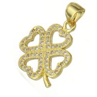 Cubic Zirconia Micro Pave Brass Pendant, Four Leaf Clover, fashion jewelry & DIY & micro pave cubic zirconia & for woman, golden, 15x17x1.50mm, Hole:Approx 3mm, 10PCs/Lot, Sold By Lot