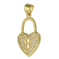 Cubic Zirconia Micro Pave Brass Pendant, Heart, fashion jewelry & DIY & micro pave cubic zirconia & for woman, golden, 13x21.50x2.50mm, Hole:Approx 3mm, 10/Lot, Sold By Lot