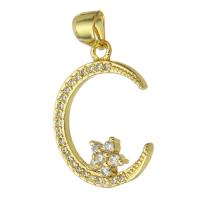 Cubic Zirconia Micro Pave Brass Pendant, Moon, fashion jewelry & DIY & micro pave cubic zirconia & for woman, golden, 16x20x3mm, Hole:Approx 3mm, 10PCs/Lot, Sold By Lot