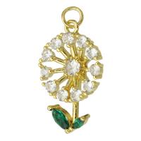 Cubic Zirconia Micro Pave Brass Pendant Flower fashion jewelry & DIY & micro pave cubic zirconia & for woman golden Approx 3mm Sold By Lot