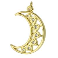 Cubic Zirconia Micro Pave Brass Pendant, Moon, fashion jewelry & DIY & micro pave cubic zirconia & for woman, golden, 18.50x25x2mm, Hole:Approx 2mm, 10PCs/Lot, Sold By Lot