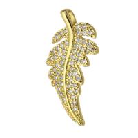 Cubic Zirconia Micro Pave Brass Pendant Leaf fashion jewelry & DIY & micro pave cubic zirconia & for woman golden Approx 2mm Sold By Lot