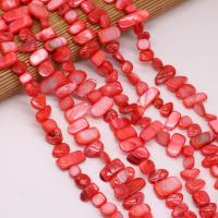 Perles de coquille colore naturelle, chips, DIY, rouge, 8x15-10x20mm, Vendu par 80 cm brin