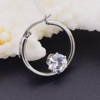 Stainless Steel Hoop Earring, with Rhinestone, Donut, silver color plated, for woman, 24x3.8mm,1.9mm,8mm, Sold By Pair