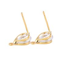 Brass Earring Stud Component, with 925 Sterling Silver & Cubic Zirconia, Teardrop, gold color plated, faceted, 15x11.60mm, Sold By PC