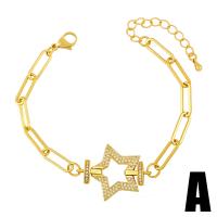 Cubic Zirconia Micro Pave Brass Bracelet, with 1.97 extender chain, gold color plated, different styles for choice & micro pave cubic zirconia, golden, nickel, lead & cadmium free, 32x16mm, Length:5.12 Inch, Sold By PC