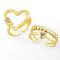 Brass Cuff Finger Ring gold color plated & micro pave cubic zirconia golden nickel lead & cadmium free Sold By PC