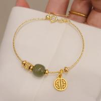 Brass Bracelet & Bangle, with Hetian Jade, gold color plated, adjustable & for woman, nickel, lead & cadmium free, 60mm, Sold By PC