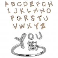 Zinc Alloy Cuff Finger Ring Alphabet Letter plated adjustable & for woman & with rhinestone nickel lead & cadmium free US Ring Sold By PC