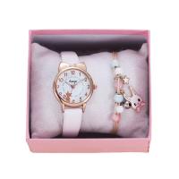 Zinc Alloy Jewelry Sets watch & bracelet with PU Leather & Glass & Plastic & Stainless Steel gold color plated 2 pieces & waterproofless & for woman & with rhinestone Sold By Set