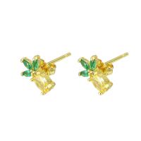 Cubic Zirconia Micro Pave Brass Earring, gold color plated, micro pave cubic zirconia & for woman, 7x9x14mm, Sold By Pair