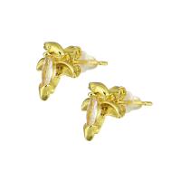 Brass Stud Earring, gold color plated, micro pave cubic zirconia & for woman, 11x10x15mm, Sold By Pair