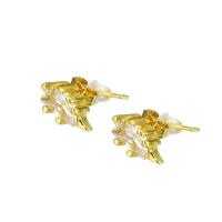 Brass Stud Earring, gold color plated, micro pave cubic zirconia & for woman, 12x11x14mm, Sold By Pair