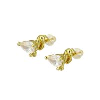 Brass Stud Earring, gold color plated, micro pave cubic zirconia & for woman, 10x9x14mm, Sold By Pair