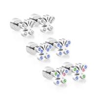 Stainless Steel Stud Earrings Butterfly plated for woman & with rhinestone 11.50mm Sold By Pair