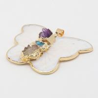 Natural White Shell Pendants Iron with White Shell & Quartz Butterfly DIY mixed colors Sold By PC