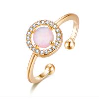 Brass Cuff Finger Ring with Opal Adjustable & micro pave cubic zirconia & for woman Sold By PC