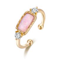 Messing Manchet Finger Ring, met Opaal, Verstelbare & micro pave zirconia & voor vrouw, meer kleuren voor de keuze, 17x17mm, Verkocht door PC