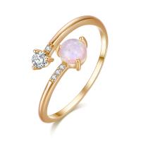 Brass Cuff Finger Ring, with Opal, Adjustable & micro pave cubic zirconia & for woman, more colors for choice, 17x15mm, Sold By PC