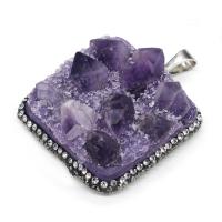 Quartz Gemstone Pendants, Tibetan Style, with Rhinestone Clay Pave & Amethyst,  Square, mixed colors, 42x45mm, Sold By PC