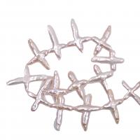 Keishi ferskvandskulturperle Beads, Ferskvandsperle, Kryds, du kan DIY, hvid, 25x30mm, Solgt Per 38 cm Strand